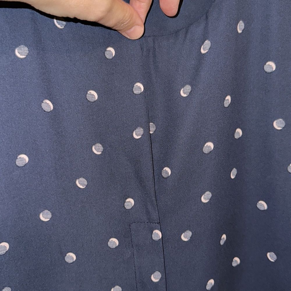 Jeanswest 10 Navy Blush Pink Polka Spotted Button Front Long Sleeve Blouse - Picture 7 of 13